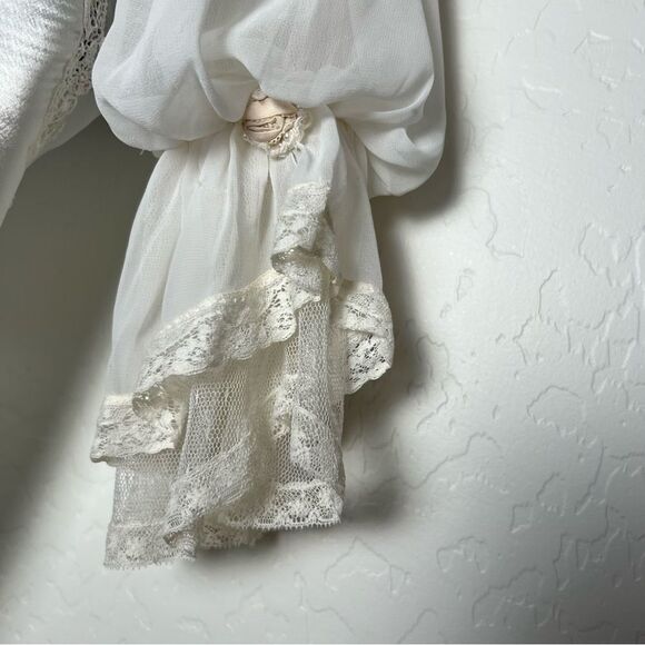 Coquette Victorian Satin Dress Lace Sheer Ruffles Fairy White Tunic Mini Dress - Picture 5 of 9